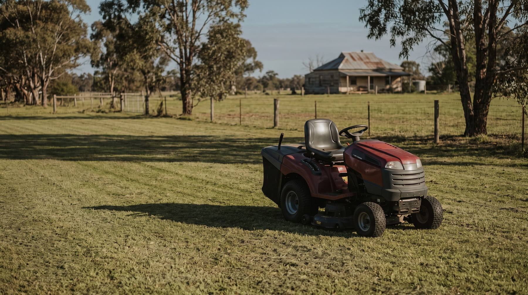 Ride-on mower on acreage, available on finance